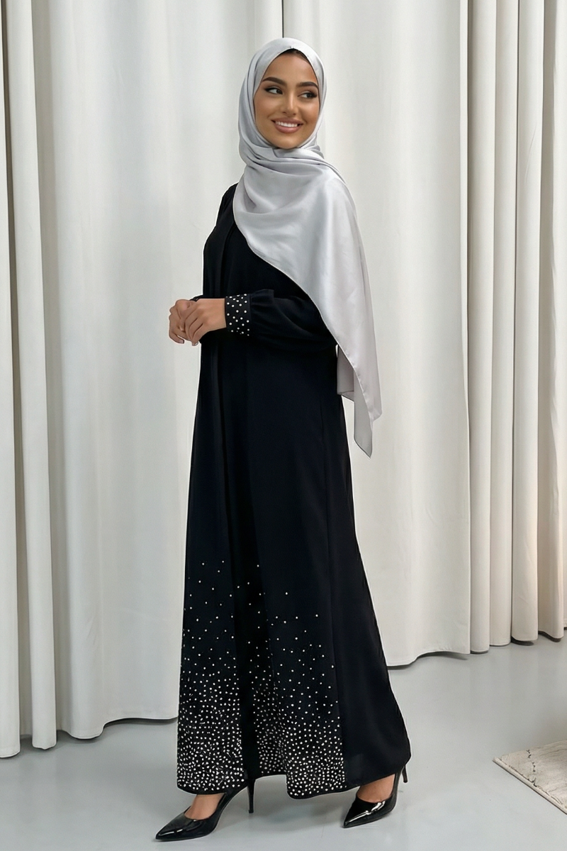 Studded Long Sleeve Black Abaya Dress - Midnight Majesty