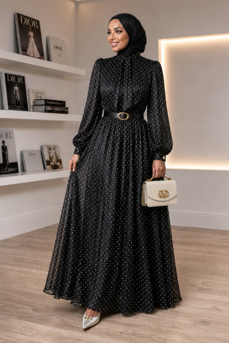 Polka Maxi Dress - Black