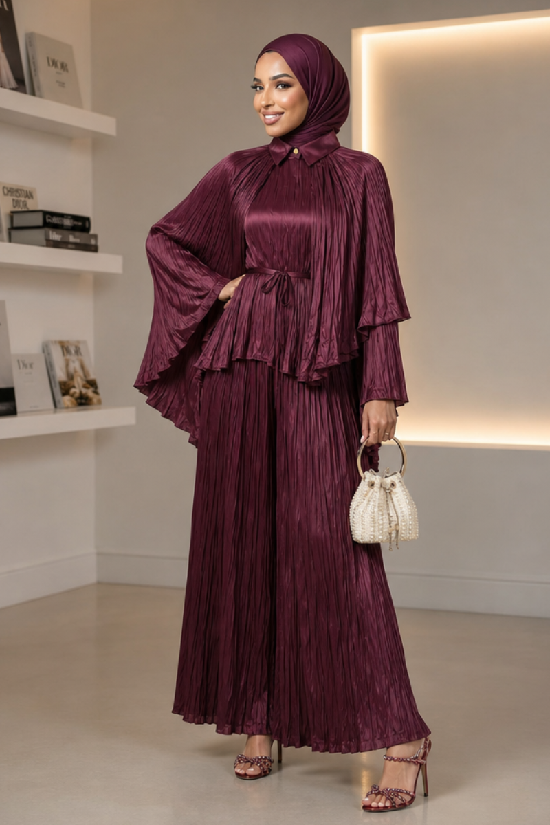 Selene Cape Co-ord Set - Burgundy