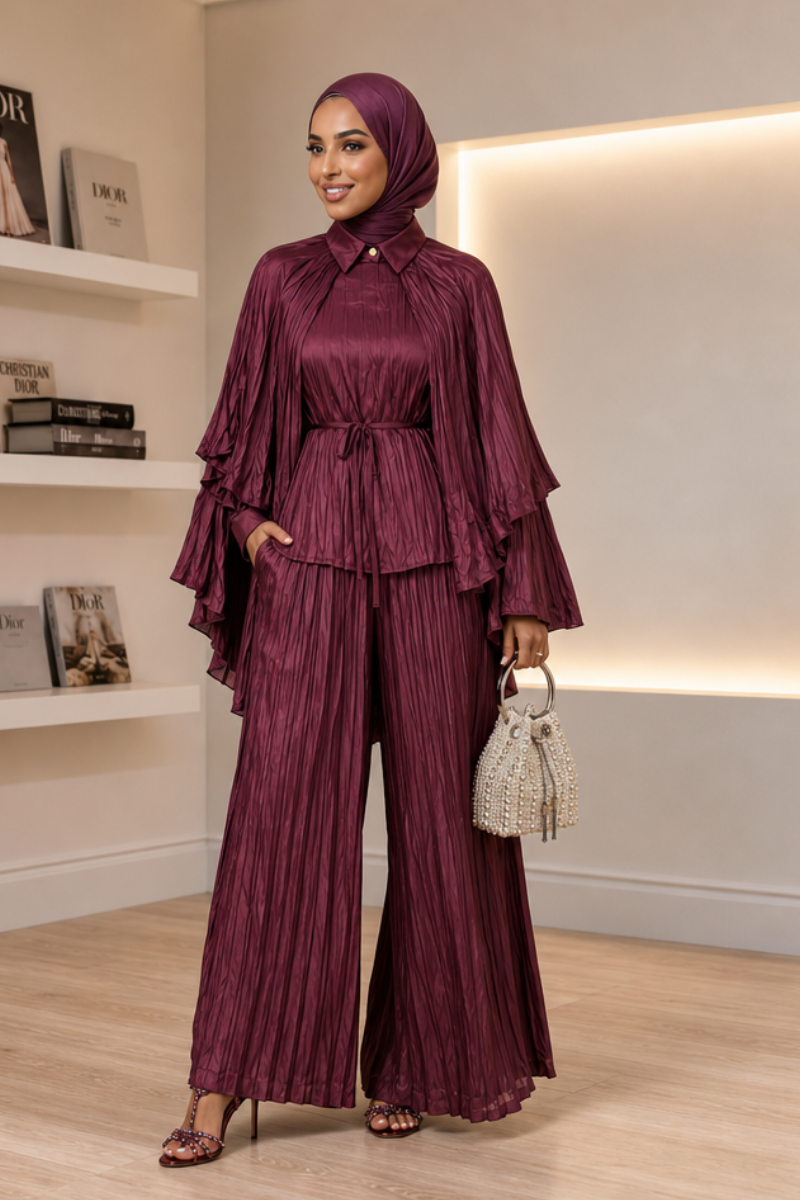 Selene Cape Co-ord Set - Burgundy