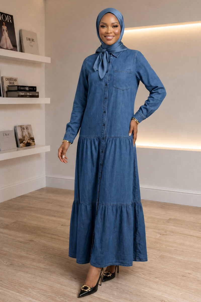 denim maxi dresses on sale Modest Dress Mirel - Turtleneck Cashmere color_Animal print Taille:regular size (waist up to 37'') this versatile piece pairs