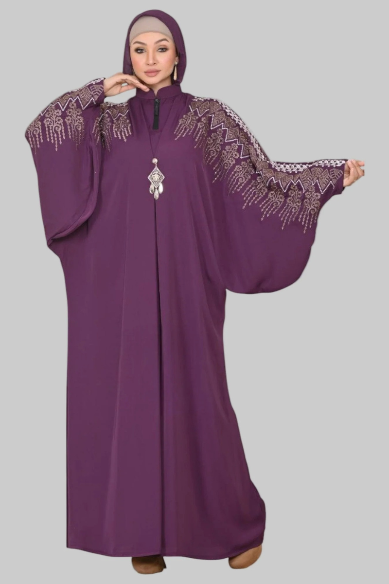 Ruqayya Embroidered Batwing Abaya - Graceful Modest Silhouette