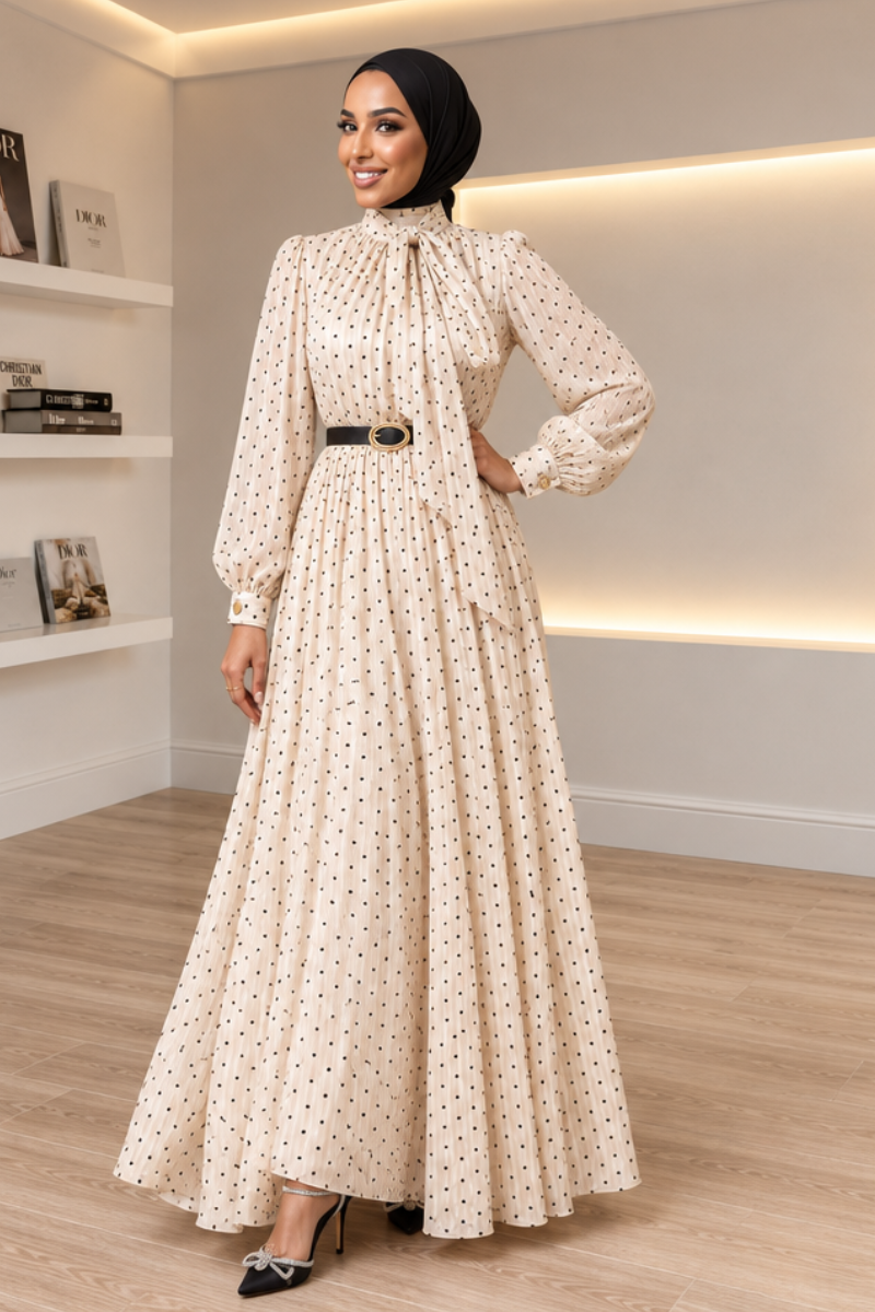 Polka Maxi Dress - Champagne Blush
