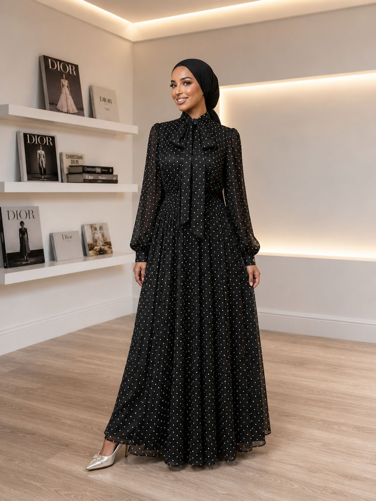 Polka Maxi Dress - Black