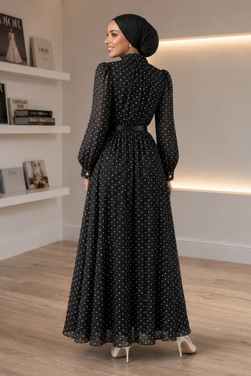 Polka Maxi Dress - Black
