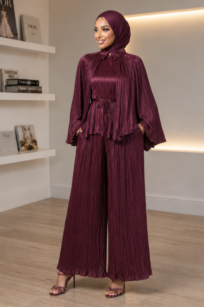 Selene Cape Co-ord Set - Burgundy