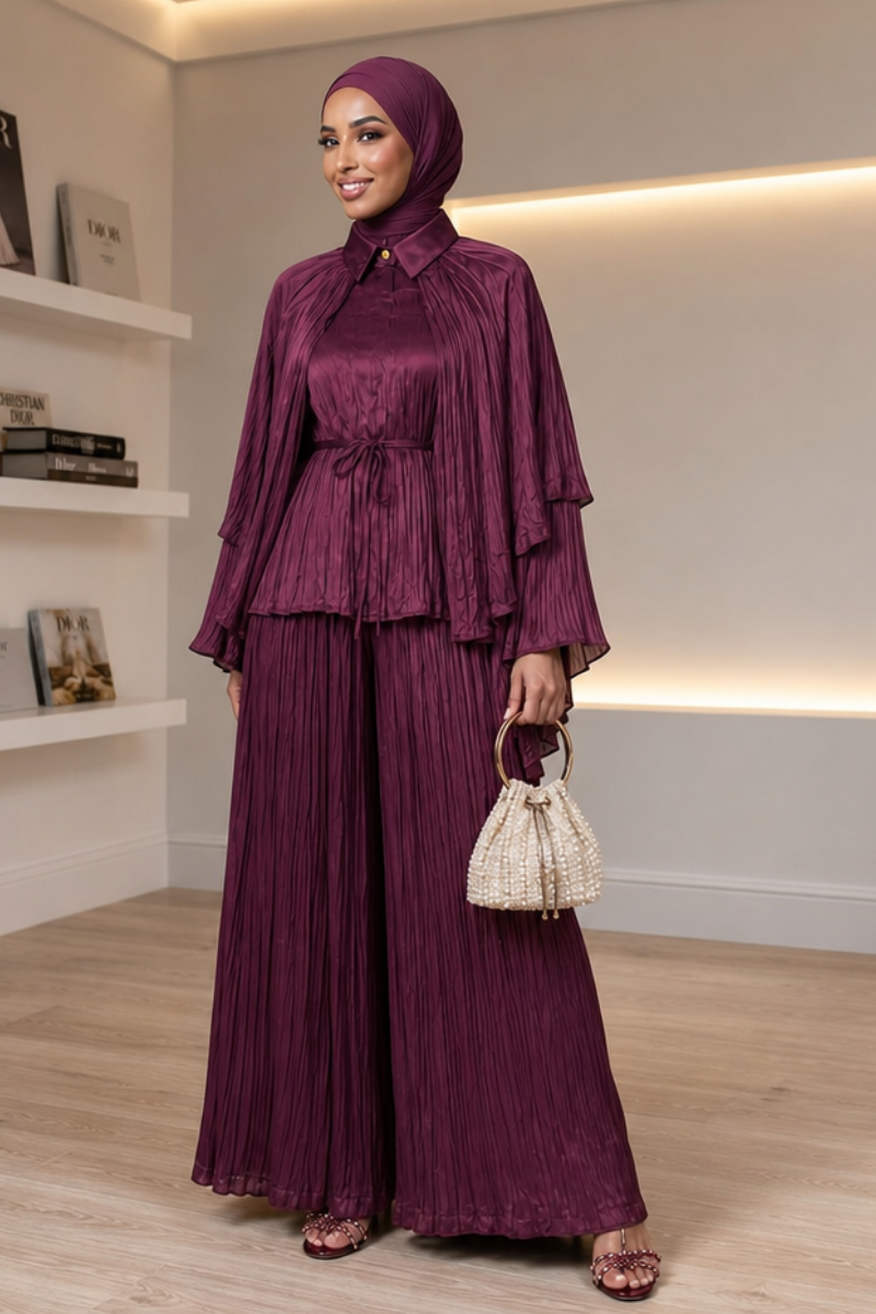 Selene Cape Co-ord Set - Burgundy